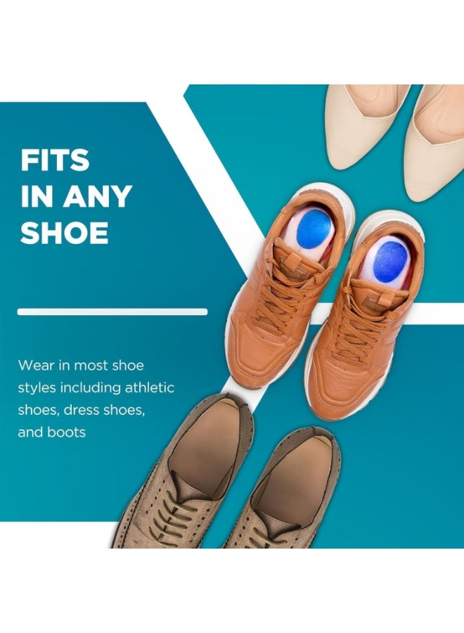 وسائد جل للكعب لتخفيف الألم - عبوة من قطعتين من السيليكون للرجال والنساء، تدعم وتر أخيل، والتهاب اللفافة الأخمصية، ونتوءات الكعب والعظام، وتمتص الصدمات، وتدعم قوس القدم، وهي حشوات أحذية مريحة للرياضة والعمل والوقوف اليومي. - Image 5